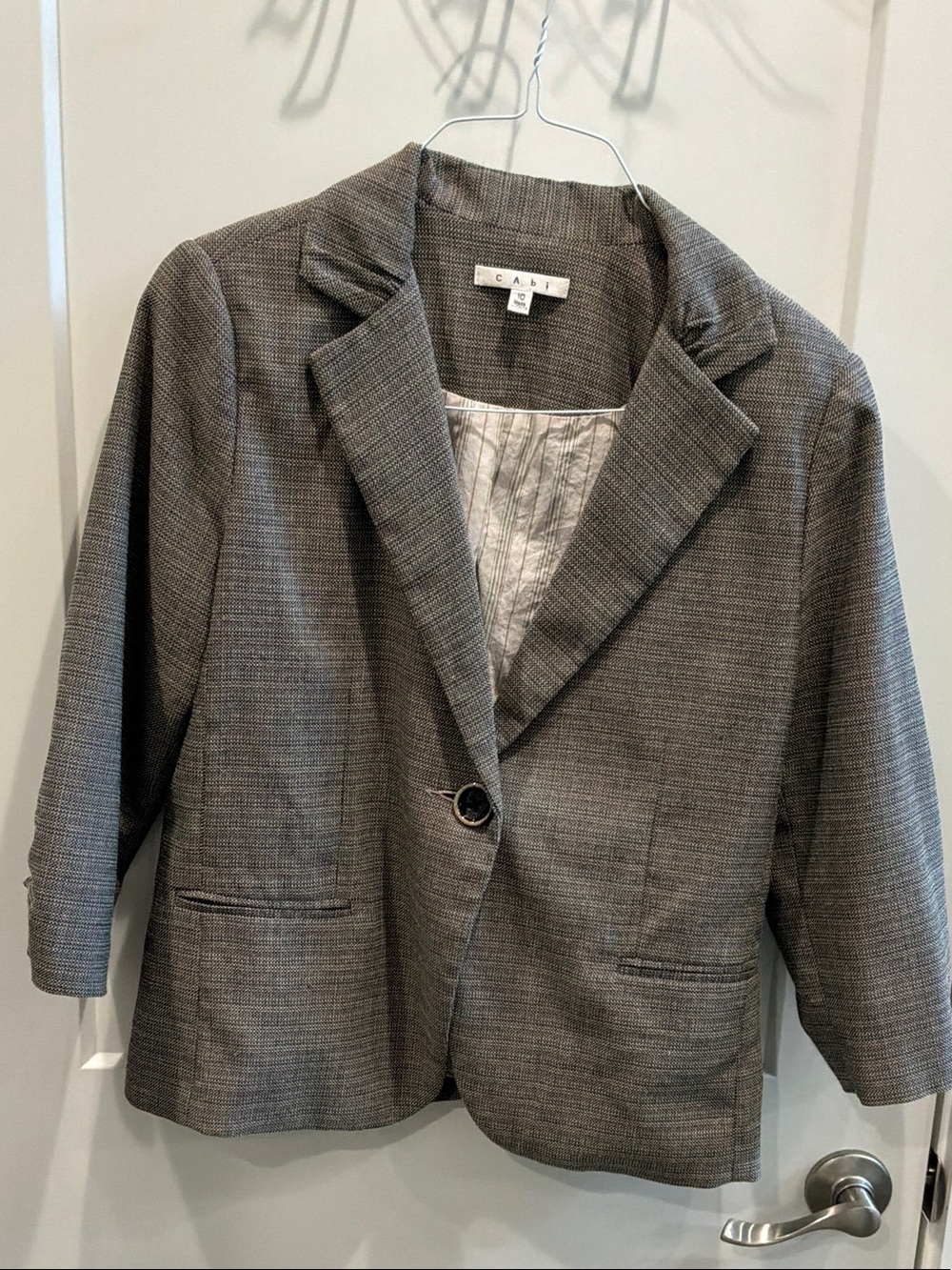 CAbi Gray Subtle-Check Single-Button Blazer Size 10 Brown Black Jaket